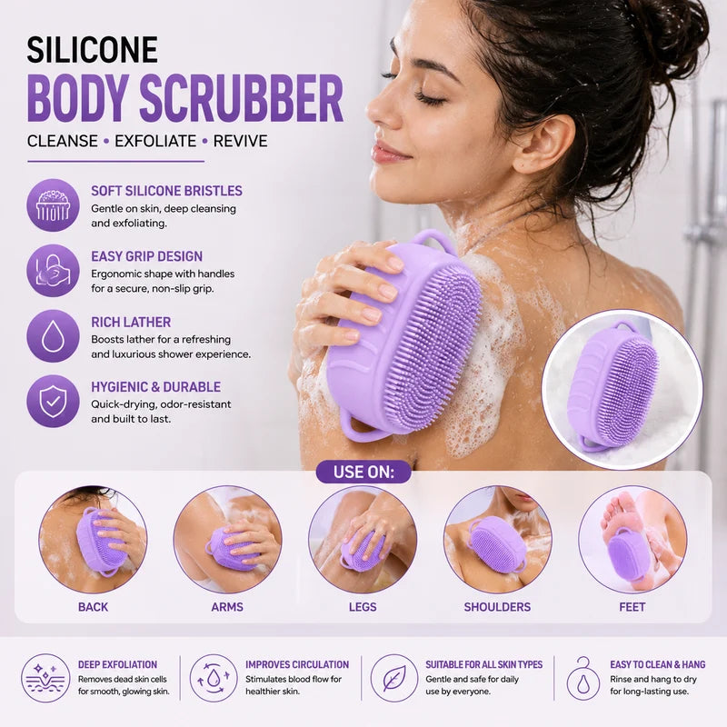Silicone Body Scrubber & Exfoliating Bath Brush – 2-in-1 Shower Body and Scalp Massager