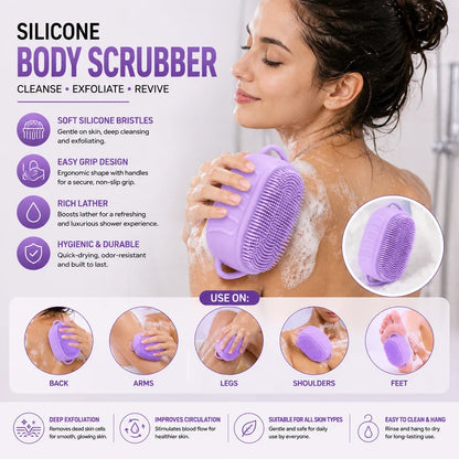 Silicone Body Scrubber & Exfoliating Bath Brush – 2-in-1 Shower Body and Scalp Massager